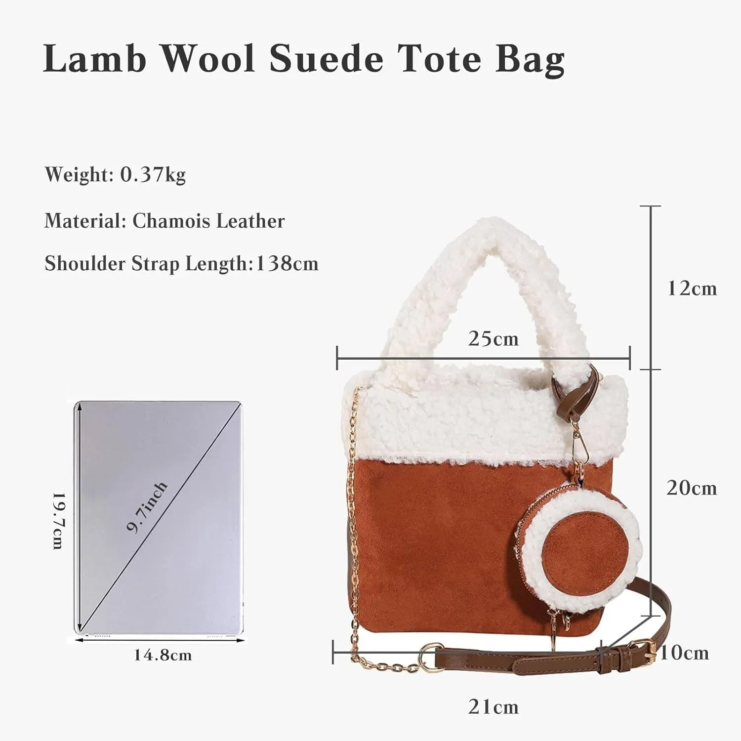 Shoulder for Women Suede Tote Soft Plush Handbag Fluffy Crossbody Vintage Messenger Lightweight Satchel Lamb Wool