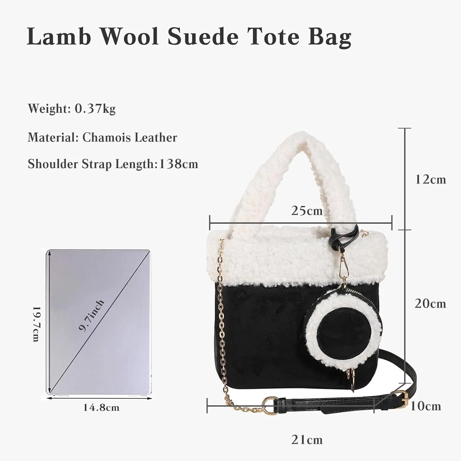 Shoulder for Women Suede Tote Soft Plush Handbag Fluffy Crossbody Vintage Messenger Lightweight Satchel Lamb Wool