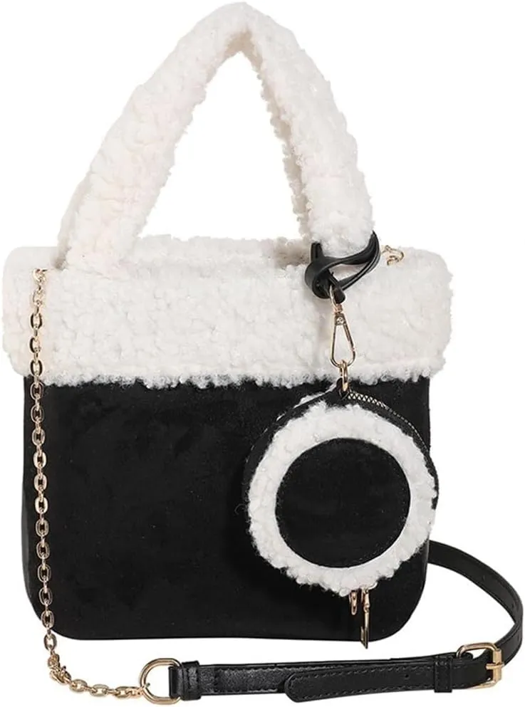 Shoulder for Women Suede Tote Soft Plush Handbag Fluffy Crossbody Vintage Messenger Lightweight Satchel Lamb Wool