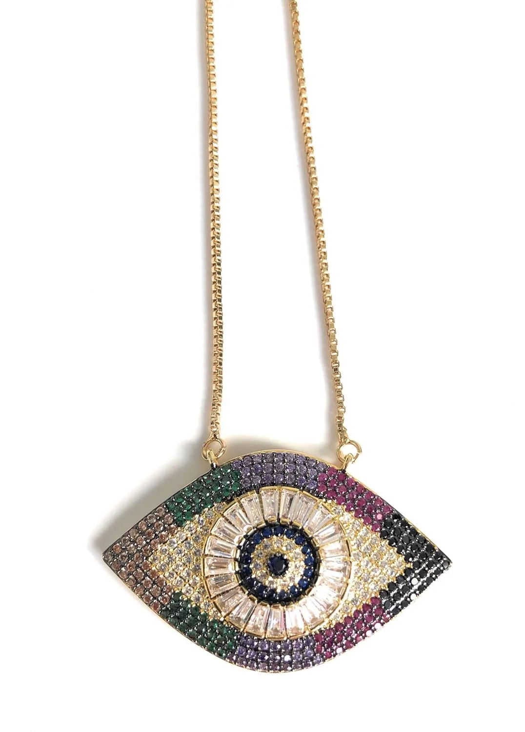 SIFRIMANIA Lariat Necklace Big Evil Eye Pendant Adjustable Versatile Chain up to 40 inches Length (Gold)