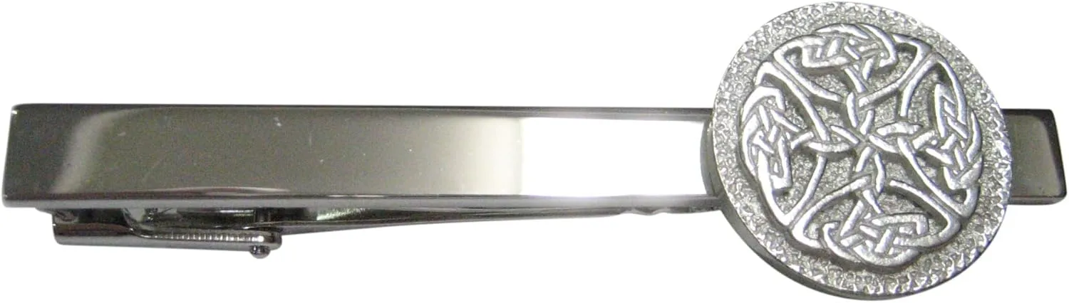 Silver Toned Circular Intricate Celtic Design Tie Clip