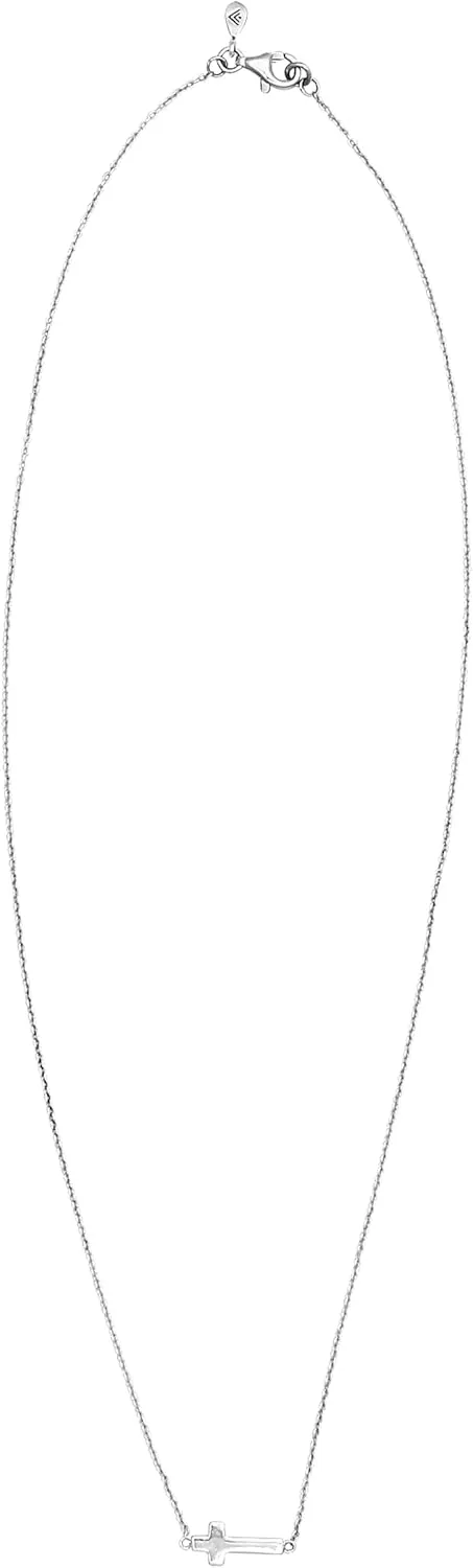 Simplex Horizontal Cross Pendant Necklace, Sterling Silver, White