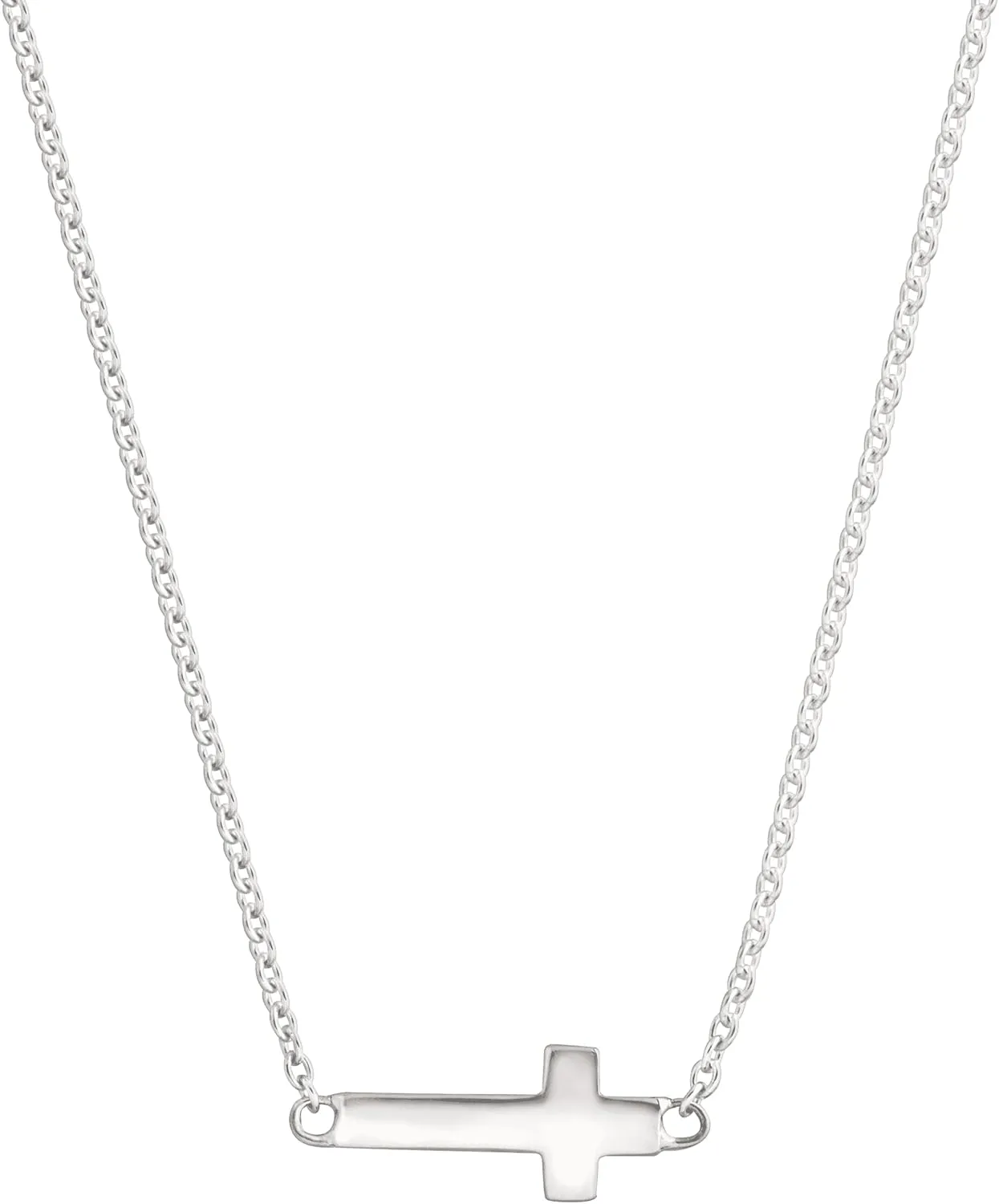 Simplex Horizontal Cross Pendant Necklace, Sterling Silver, White