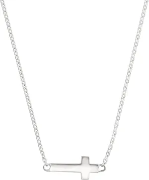 Simplex Horizontal Cross Pendant Necklace, Sterling Silver, White