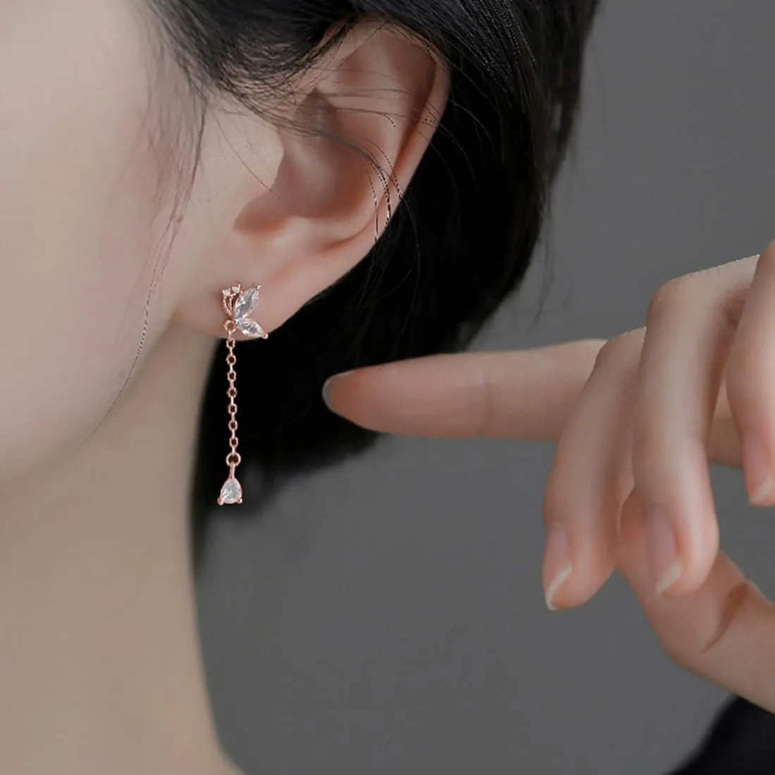 SLUYNZ 925 Sterling Silver CZ Butterfly Dangle Earrings Droplet Chain for Women Teen Girls Pretty Butterfly Drop Earrings Tassel