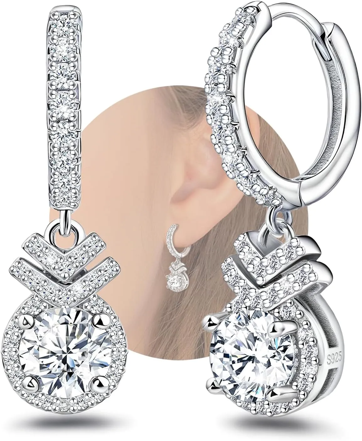 Small Classic Hoop Earrings with Dangle for Women Sterling Silver Waterdrop Earrings Hypoallergenic Cubic Zirconia Teardrop Loop Earrings with Dangling Charms Elegant Earrings Gifts for Her Mom Wife