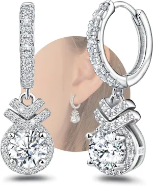 Small Classic Hoop Earrings with Dangle for Women Sterling Silver Waterdrop Earrings Hypoallergenic Cubic Zirconia Teardrop Loop Earrings with Dangling Charms Elegant Earrings Gifts for Her Mom Wife