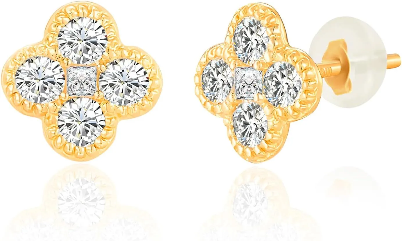 Solid 10K Gold Stud Earrings for Women | Hypoallergenic & Anti-Tarnishing Real Gold Earrings | Shower-Safe, Water-Proof and Sweat-Resistant Earrings in Various Shapes by MAX   STONE