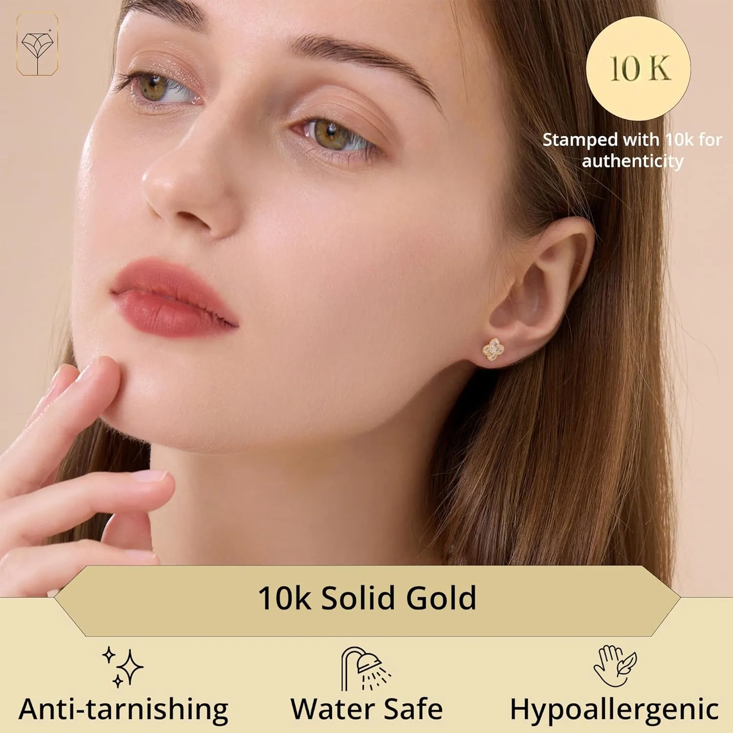 Solid 10K Gold Stud Earrings for Women | Hypoallergenic & Anti-Tarnishing Real Gold Earrings | Shower-Safe, Water-Proof and Sweat-Resistant Earrings in Various Shapes by MAX   STONE