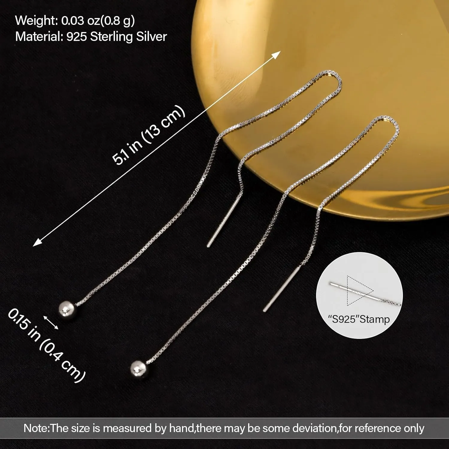 Solid 925 Sterling Silver Threader Earrings For Women Minimalist Silver Drop Dangle Earrings With Chain, Drop Pull Through Earrings Hypoallergenic Silver Jewelry For Women Birthday Gift