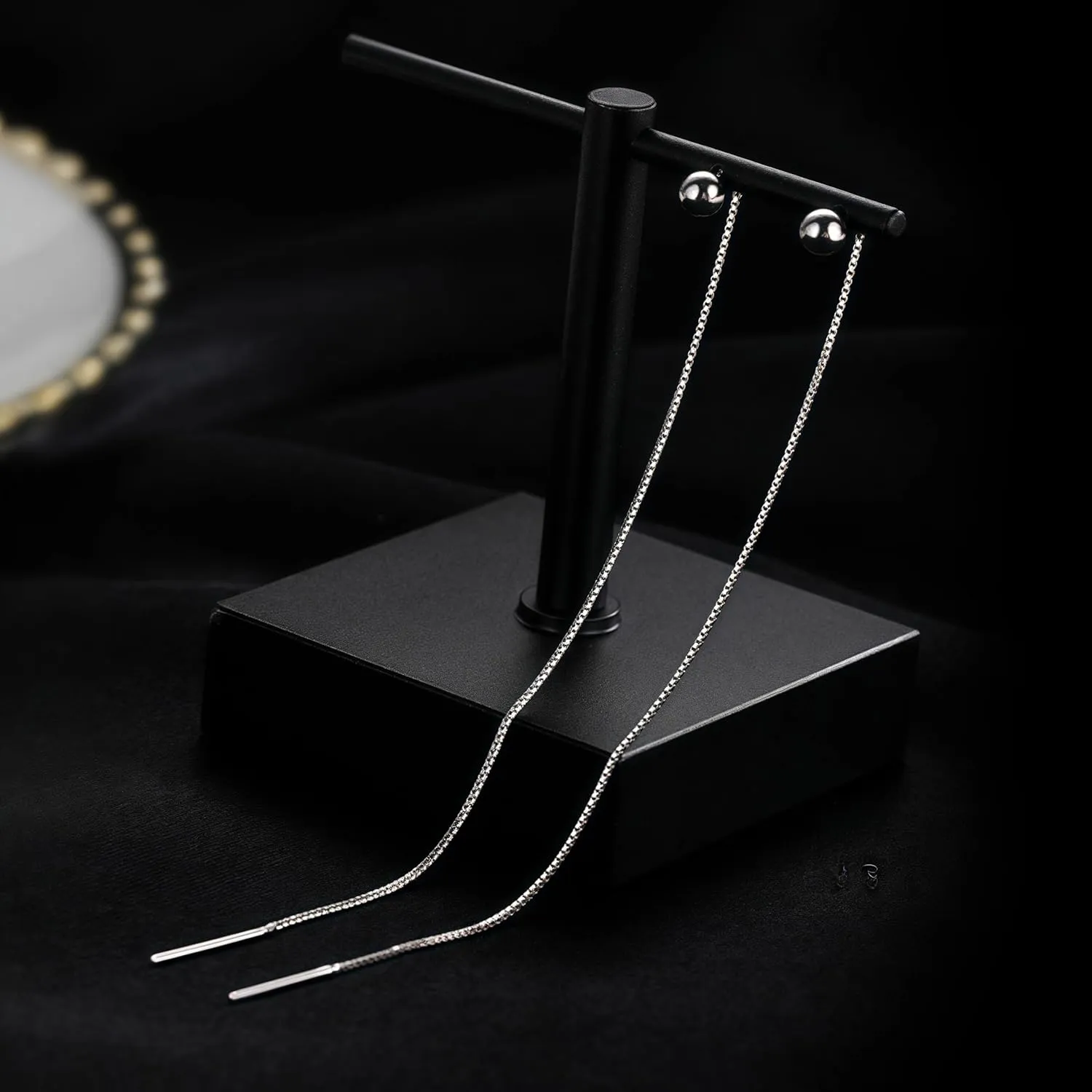 Solid 925 Sterling Silver Threader Earrings For Women Minimalist Silver Drop Dangle Earrings With Chain, Drop Pull Through Earrings Hypoallergenic Silver Jewelry For Women Birthday Gift