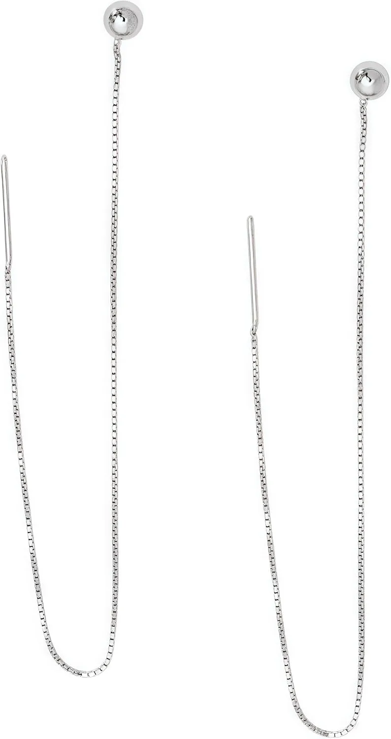 Solid 925 Sterling Silver Threader Earrings For Women Minimalist Silver Drop Dangle Earrings With Chain, Drop Pull Through Earrings Hypoallergenic Silver Jewelry For Women Birthday Gift