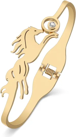 Stainless Steel 18K Gold Silver Plated Crystal Cute Horse Bracelets Fun Mustang Farm Animals Hollow Out Cuff Bangle Lucky Jewelry For Women Friendship Charms Party Favors