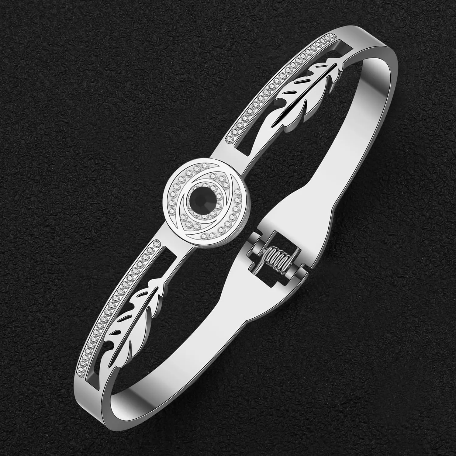 Stainless Steel 18K Gold Silver Plated Crystal Evil Eyes Bracelets Round Hollow Out Cuff Bangle Jewelry For Women Charms Mexican Gifts