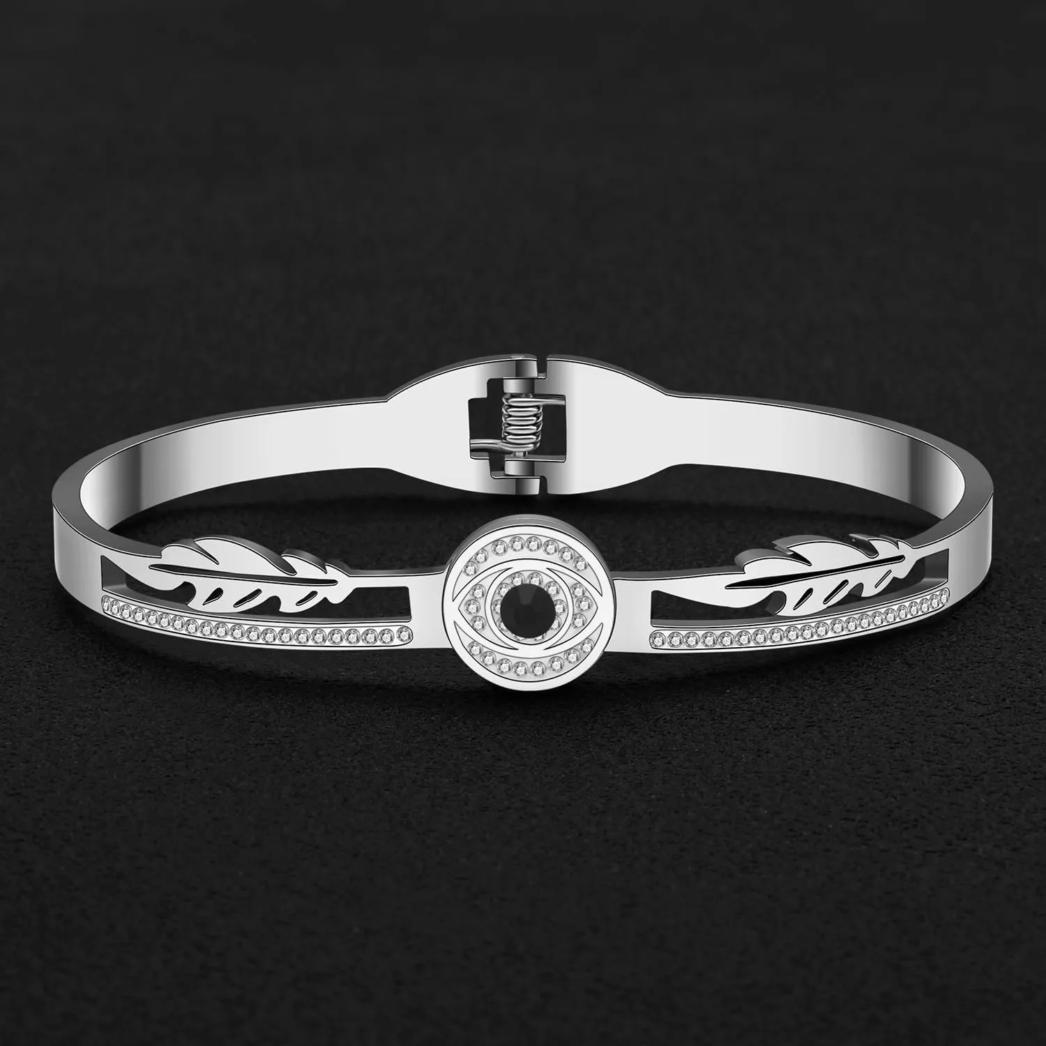 Stainless Steel 18K Gold Silver Plated Crystal Evil Eyes Bracelets Round Hollow Out Cuff Bangle Jewelry For Women Charms Mexican Gifts