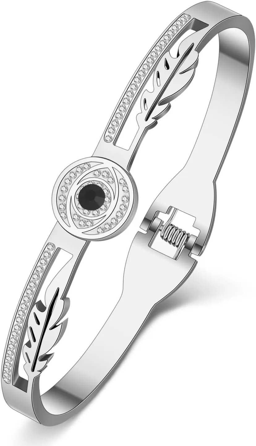 Stainless Steel 18K Gold Silver Plated Crystal Evil Eyes Bracelets Round Hollow Out Cuff Bangle Jewelry For Women Charms Mexican Gifts