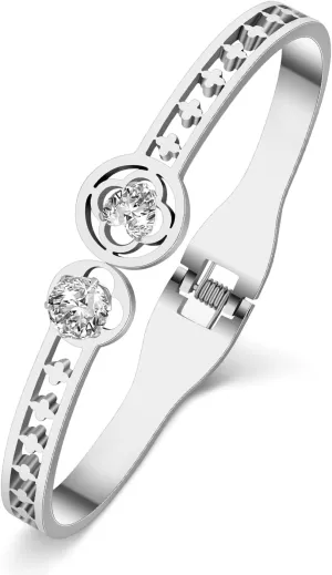 Stainless Steel 18K Gold Silver Plated Crystal Lucky Clover Bracelet Fun Spring Summer Plants Cuff Bangle Birthday Friendship Charms Jewelry Gifts For Women Mom Party Favors