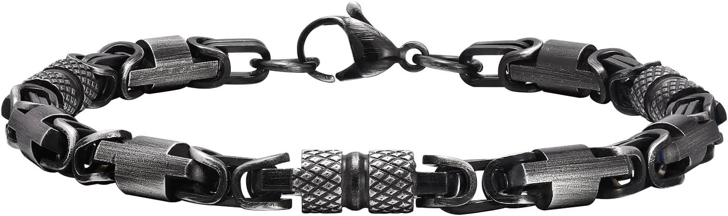 Stainless Steel Byzantine Link Bracelets for Men, Stylish Waterproof Wrist Chain Bangle Mens Classic Jewelry Gifts for Dad Husband Son Boyfriend on Christmas/Valentine's Day/Birthday
