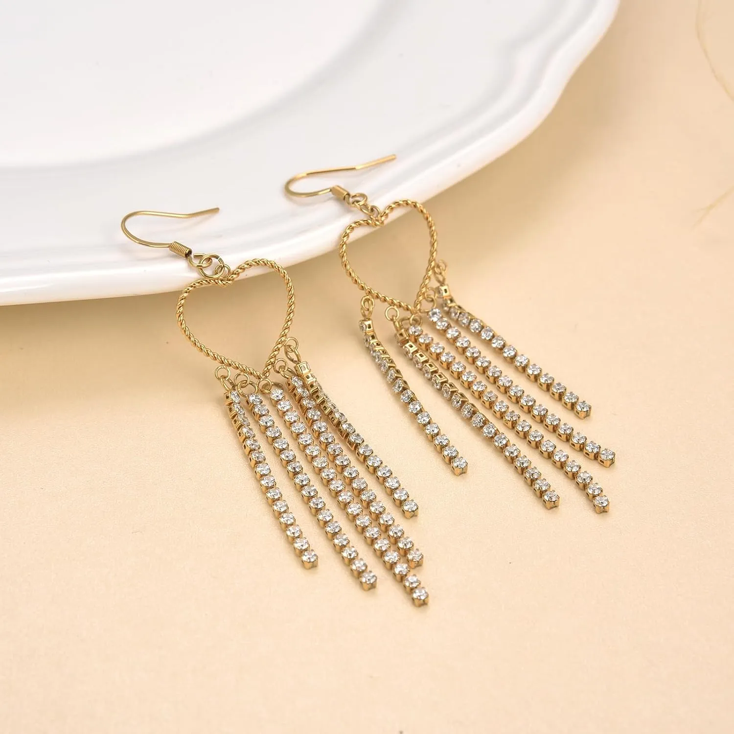 Stainless Steel Chain Tassel Dangle Earrings, Chain Fringe Drop Earrings for Women