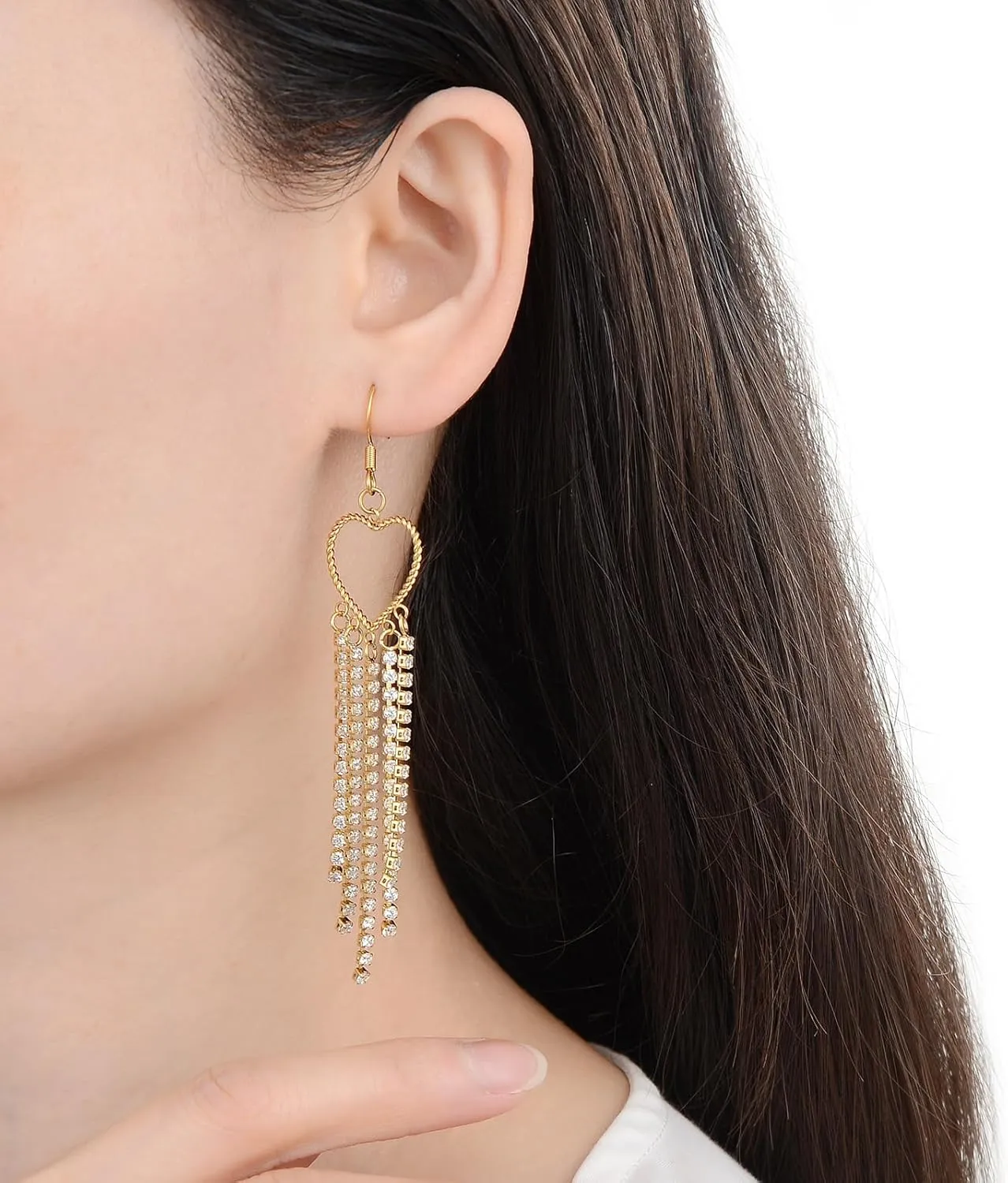 Stainless Steel Chain Tassel Dangle Earrings, Chain Fringe Drop Earrings for Women