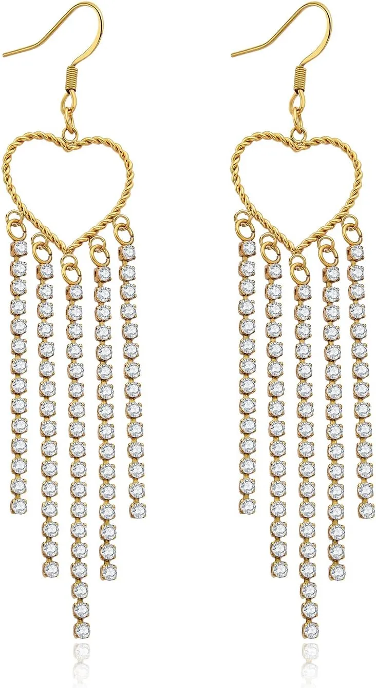 Stainless Steel Chain Tassel Dangle Earrings, Chain Fringe Drop Earrings for Women