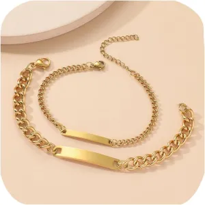 Stainless Steel Couple Bracelet Set Adjustable Friendship Bracelets His and Her Bangle for Sister BF GF Promise Couple Bracelets Gifts Cuban Chain Charm Titanium Glossiness Bracelet Gift(gold)