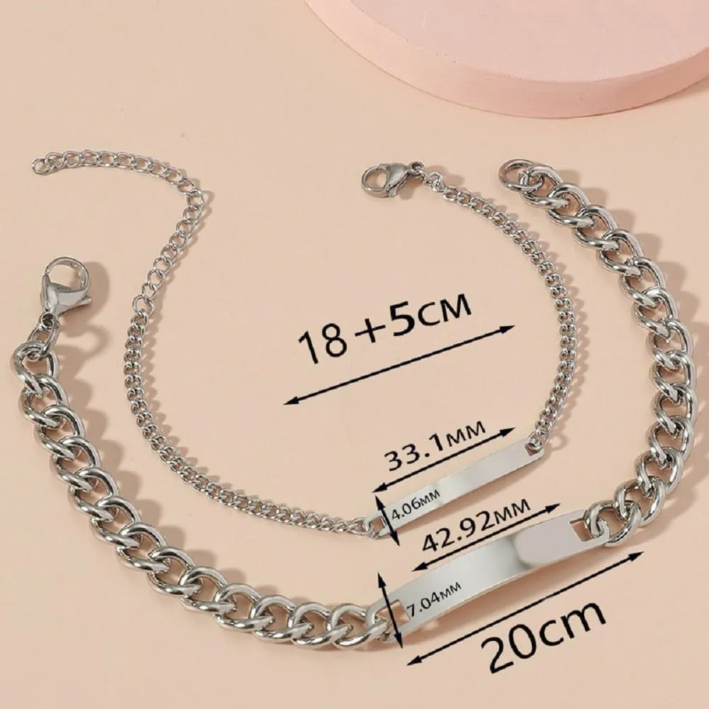 Stainless Steel Couple Bracelet Set Adjustable Friendship Bracelets His and Her Bangle for Sister BF GF Promise Couple Bracelets Gifts Cuban Chain Charm Titanium Glossiness Bracelet Gift(gold)