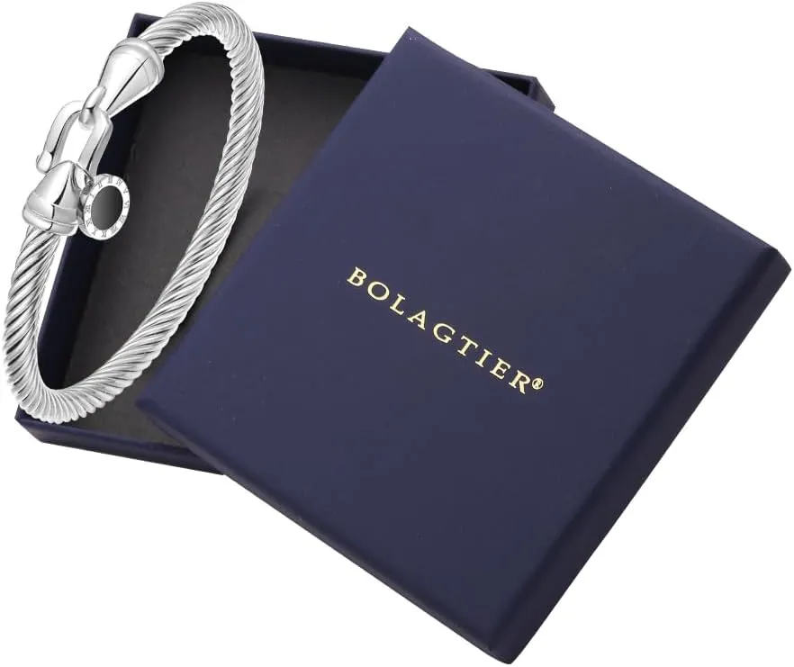 Stainless Steel Twisted Cable Wire Bracelets with Hook Clasp Stylish Roman Digital Bangle Bracelet for Women