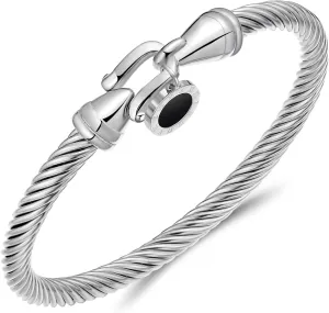 Stainless Steel Twisted Cable Wire Bracelets with Hook Clasp Stylish Roman Digital Bangle Bracelet for Women