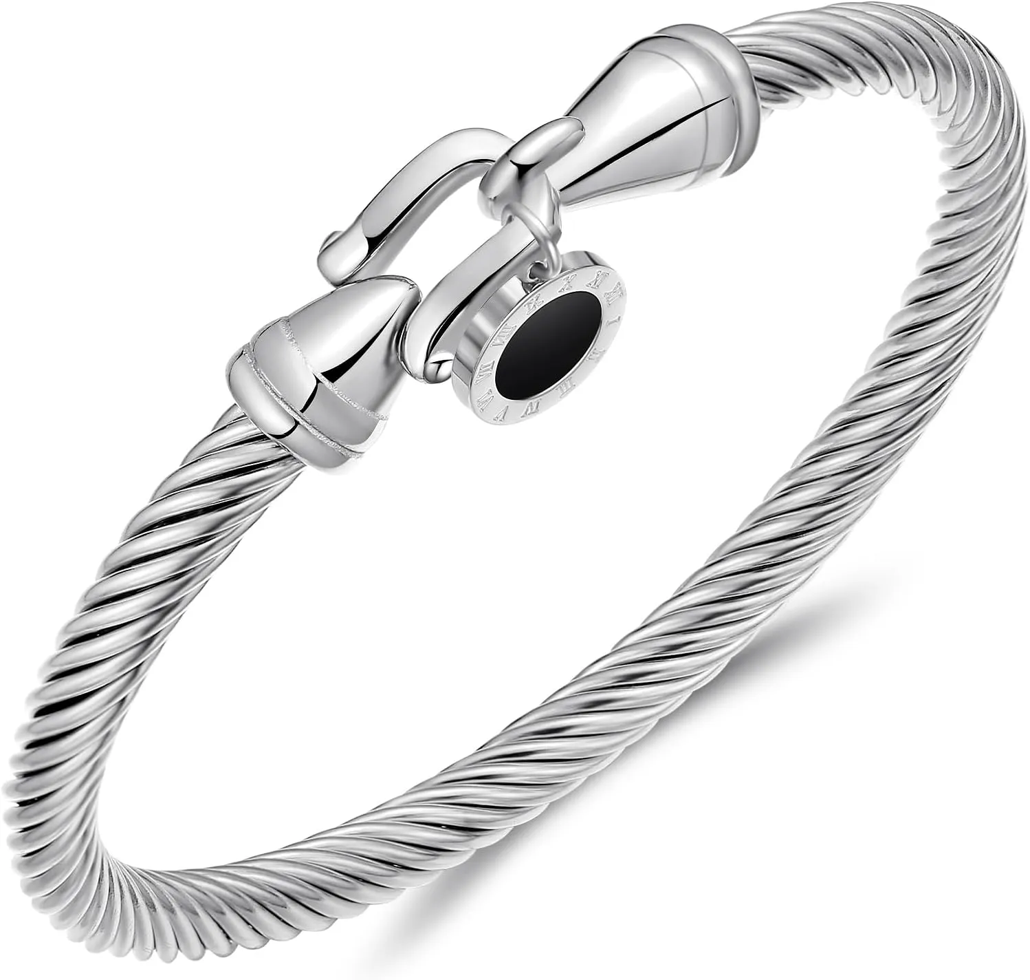 Stainless Steel Twisted Cable Wire Bracelets with Hook Clasp Stylish Roman Digital Bangle Bracelet for Women