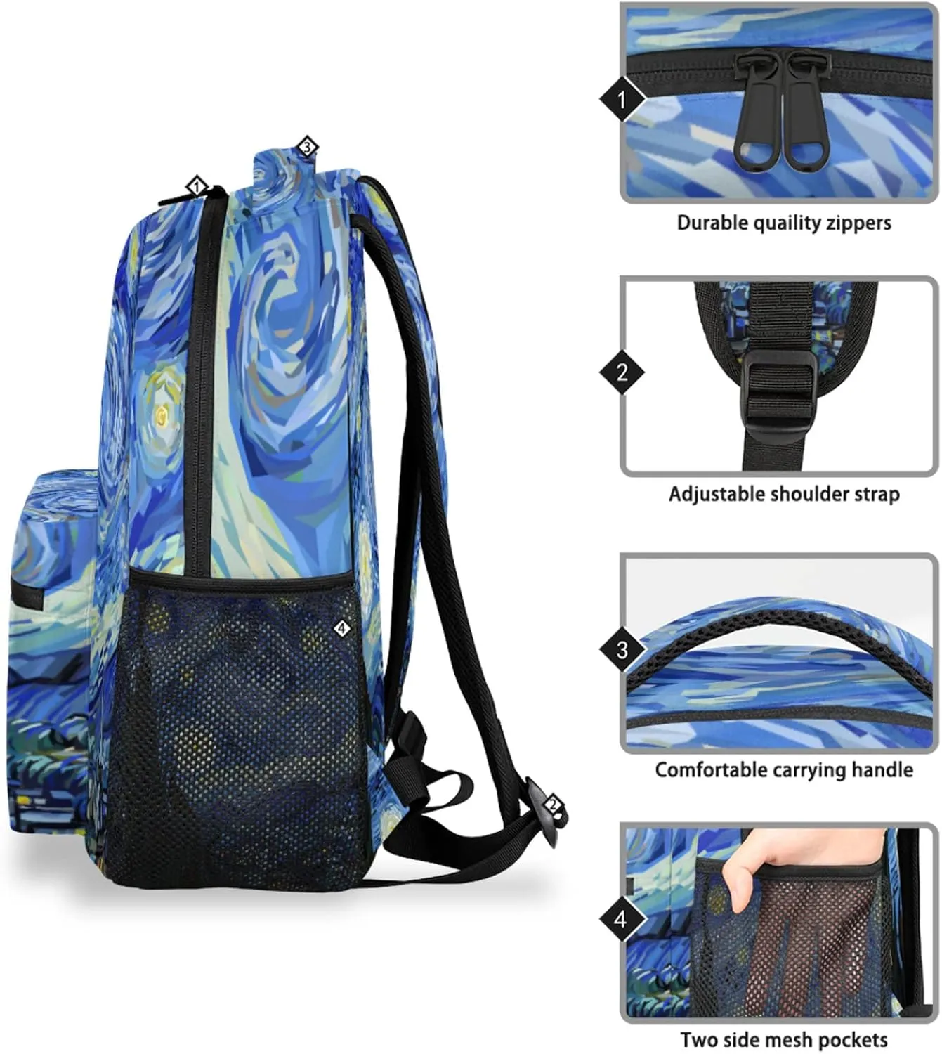 Starry Night Backpacks for Girls Kids Boys, Casual Lightweight School Bags Laptop Backpack Student College Bookbag Travel Hiking Daypack