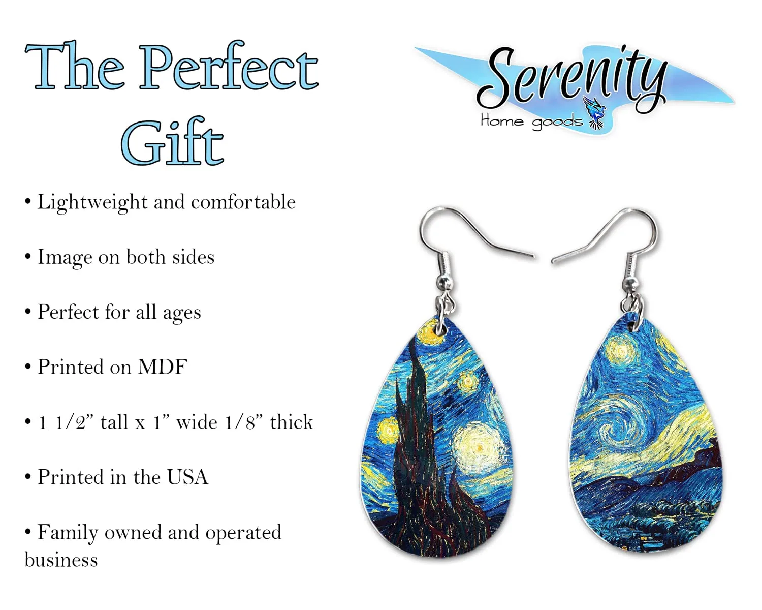 Starry Night Teardrop Earrings  Art-Inspired Jewelry for Women  Classic Van Gogh Painting Earrings  Lightweight & Hypoallergenic Dangle Earrings  Unique Gift for Art Lovers & Museum Enthusiasts