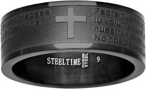 Steeltime Classic Stainless Steel Lords Prayer Ring Band in English or Spanish our father- Padre Nuestro