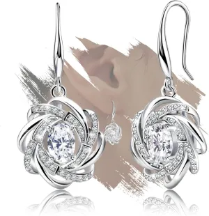 Sterling Silver Drop Dangle Earrings for Women Statement Earrings Hypoallergenic Cubic Zirconia Classic Earrings for Sensitive Ears Fashion Ladies Dangling Earrings Gifts for Christmas Birthday