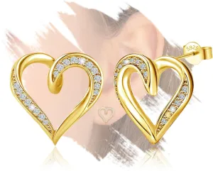 Sterling Silver Gold Heart Stud Earrings for Women - Hypoallergenic Cubic Zirconia Love Heart-Shaped Post Earrings for Lady Classic Jewelry Gifts for Her Wife Mother Sister