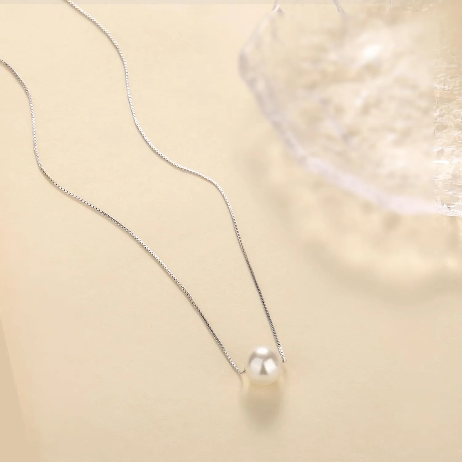 Sterling Silver Pearl Necklaces for Women, Gold/Silver Heart Necklaces for Girls, 10 13 16 21 30 40 50 60 Years old Birthday Wedding Jewelry Gifts, Single Pearl Simple Tiny Small Faux Pearl Necklaces