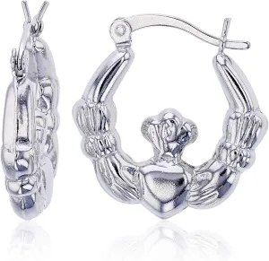 Sterling Silver Polished Graduated Irish Claddagh Celtic Hoop Earrings for Women | 2.85x18mm Round Hoop Earrings | Secure Snap Bar Closure | Shiny Classic Earrings