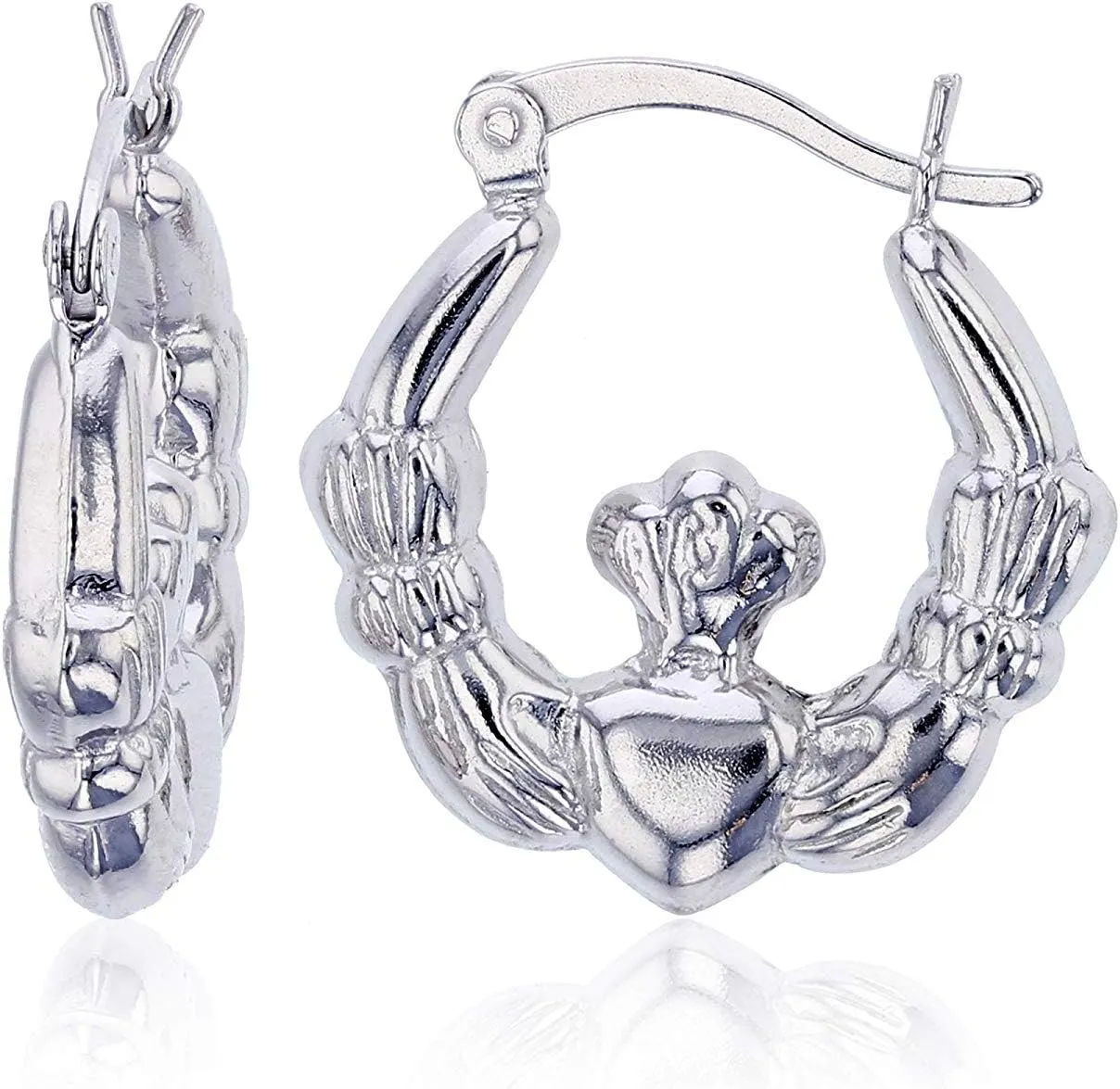 Sterling Silver Polished Graduated Irish Claddagh Celtic Hoop Earrings for Women | 2.85x18mm Round Hoop Earrings | Secure Snap Bar Closure | Shiny Classic Earrings