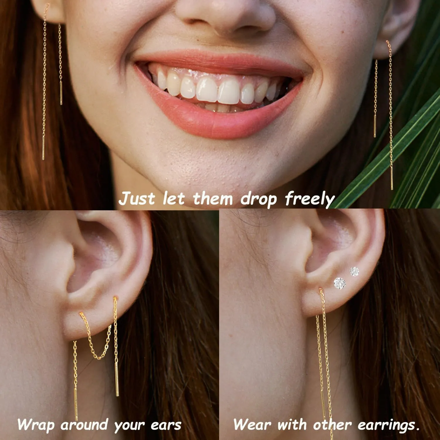 Sterling Silver Threader Chain Dangle Earrings,Versatile & Comfortable Hypoallergenic Silver Earrings Gold Plated 4.8 Inches