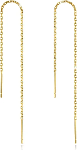 Sterling Silver Threader Chain Dangle Earrings,Versatile & Comfortable Hypoallergenic Silver Earrings Gold Plated 4.8 Inches
