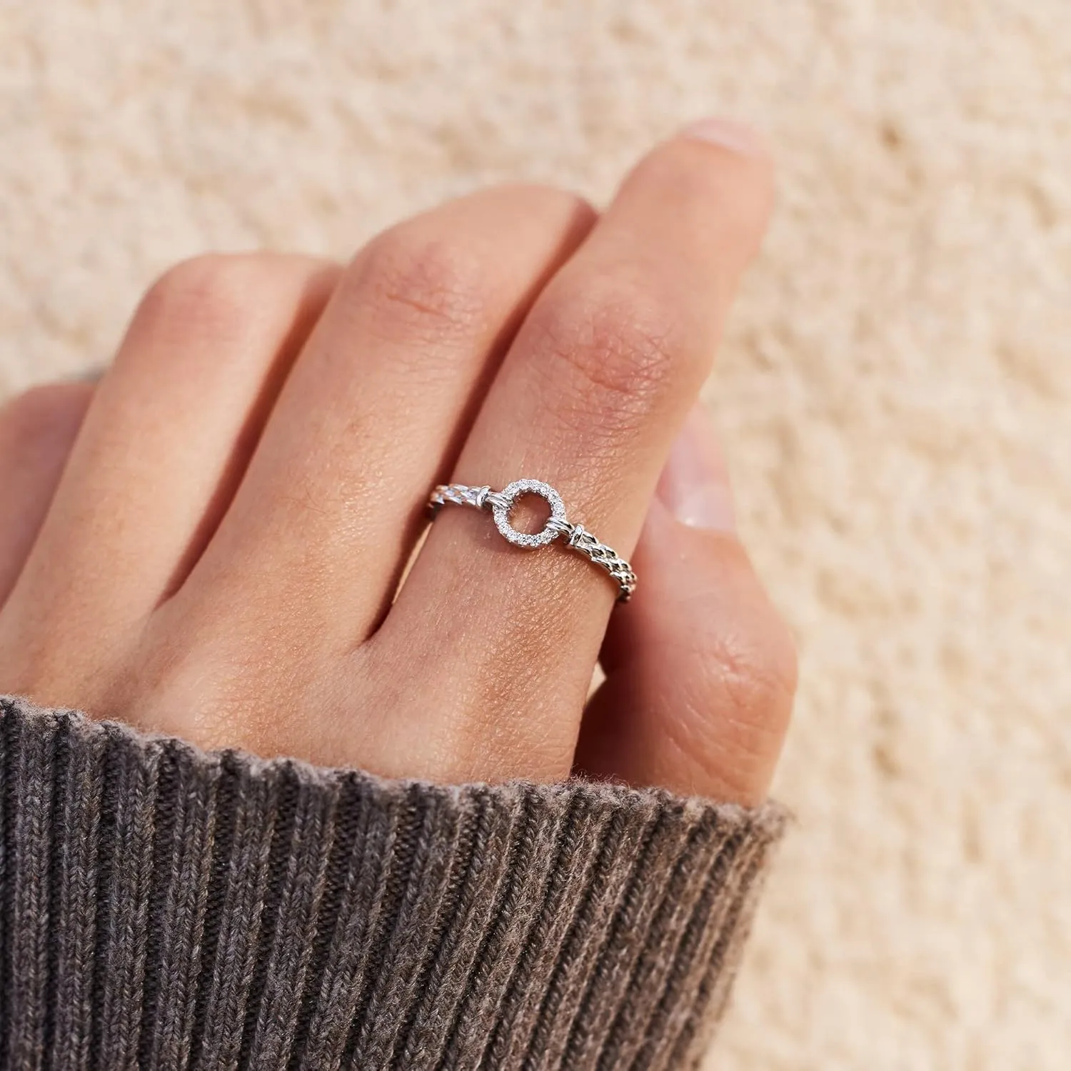 STORYJEWELLERY 925 Sterling Silver Rings, Pinky Ring for Women, Circle Statement Rings for Women, Unique Womens Gifts