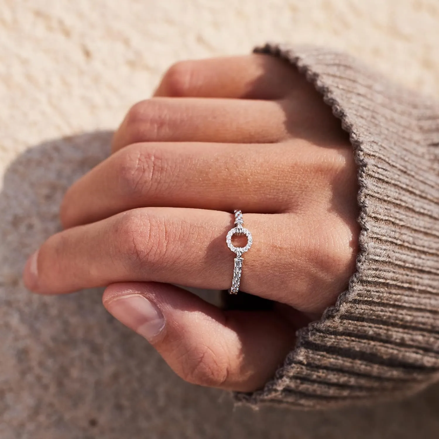 STORYJEWELLERY 925 Sterling Silver Rings, Pinky Ring for Women, Circle Statement Rings for Women, Unique Womens Gifts