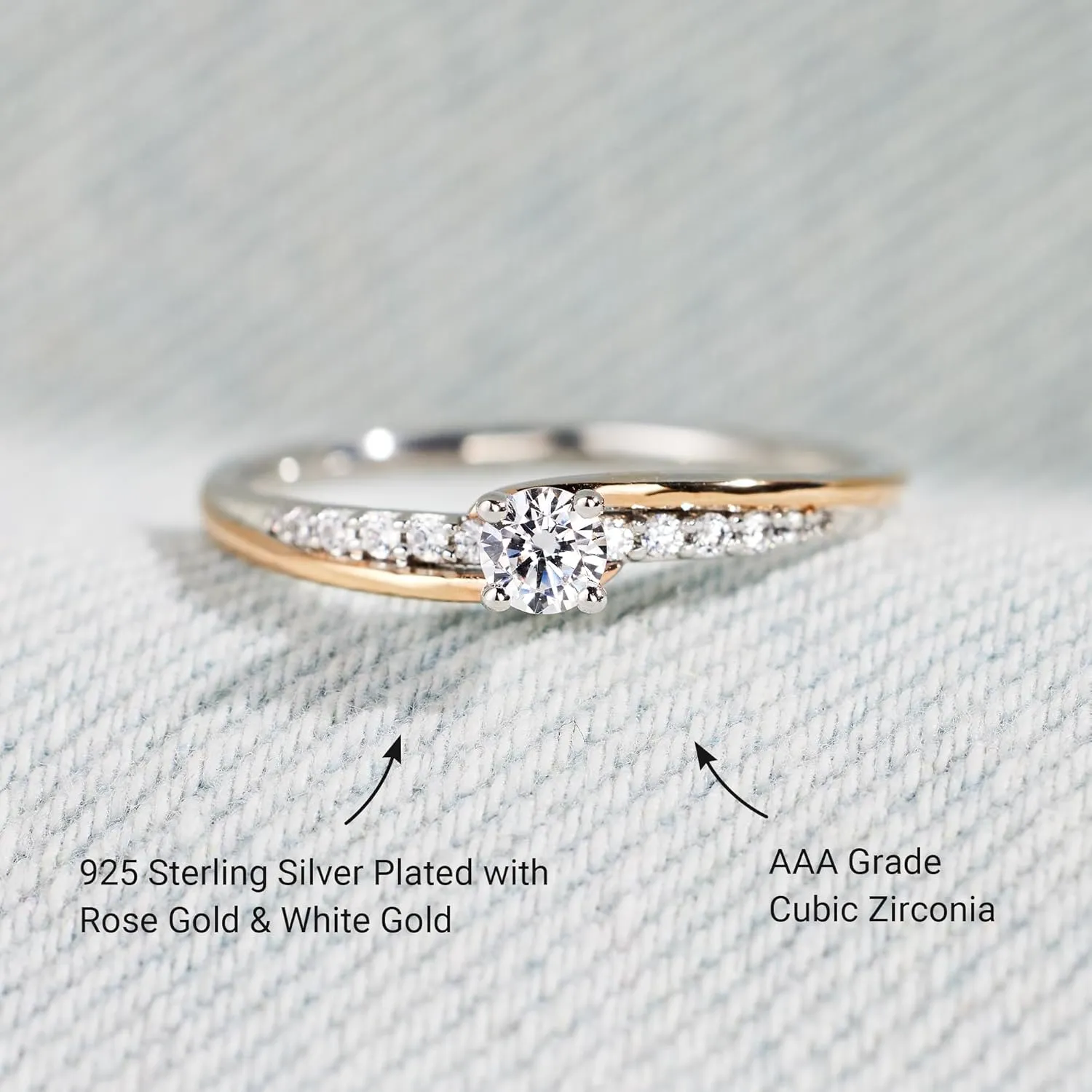 STORYJEWELLERY Promise Rings for Her, Dainty 925 Sterling Silver Two Tone Rings for Women, Unique Gifts for Women