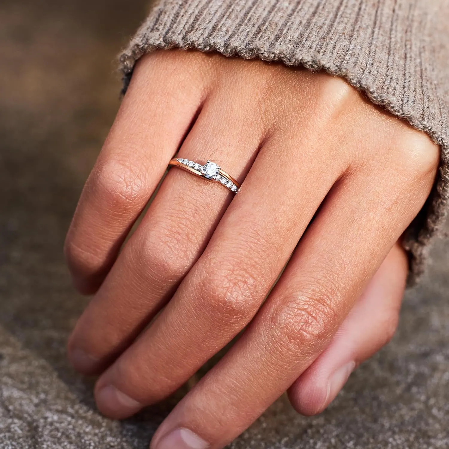 STORYJEWELLERY Promise Rings for Her, Dainty 925 Sterling Silver Two Tone Rings for Women, Unique Gifts for Women