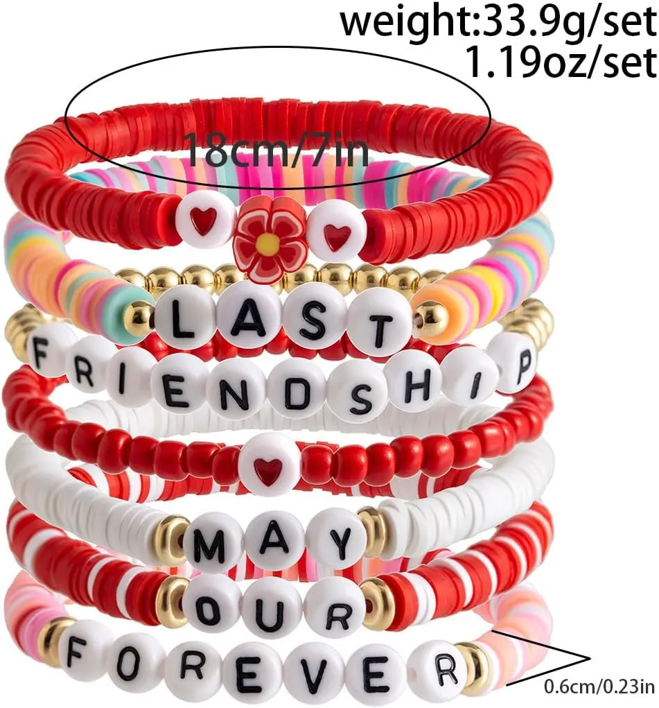 Strawberry Polymer Clay Stacktable Bracelets Colorful Strawberry Heishi Clay Bead Bracelet Set Boho Fruit Elastic Summer Beach Letter Bracelets Layered Jewelry for Women Girls