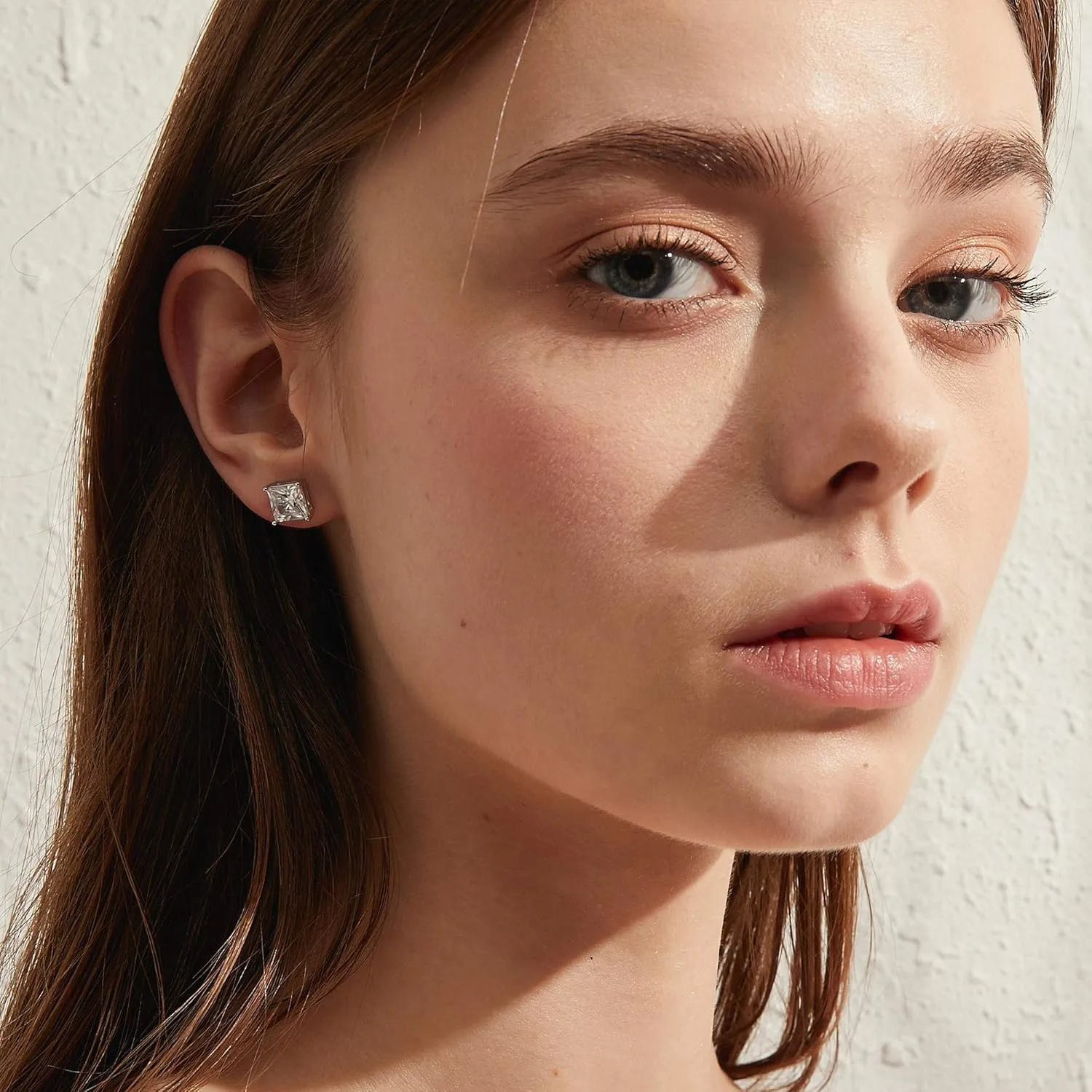 Stud Earrings with Screw Back, 925 Sterling Silver Cubic Zirconia Round Cut/Square Cut Stud Earrings for Women and Men, Long & Thick Post, 4MM-8MM