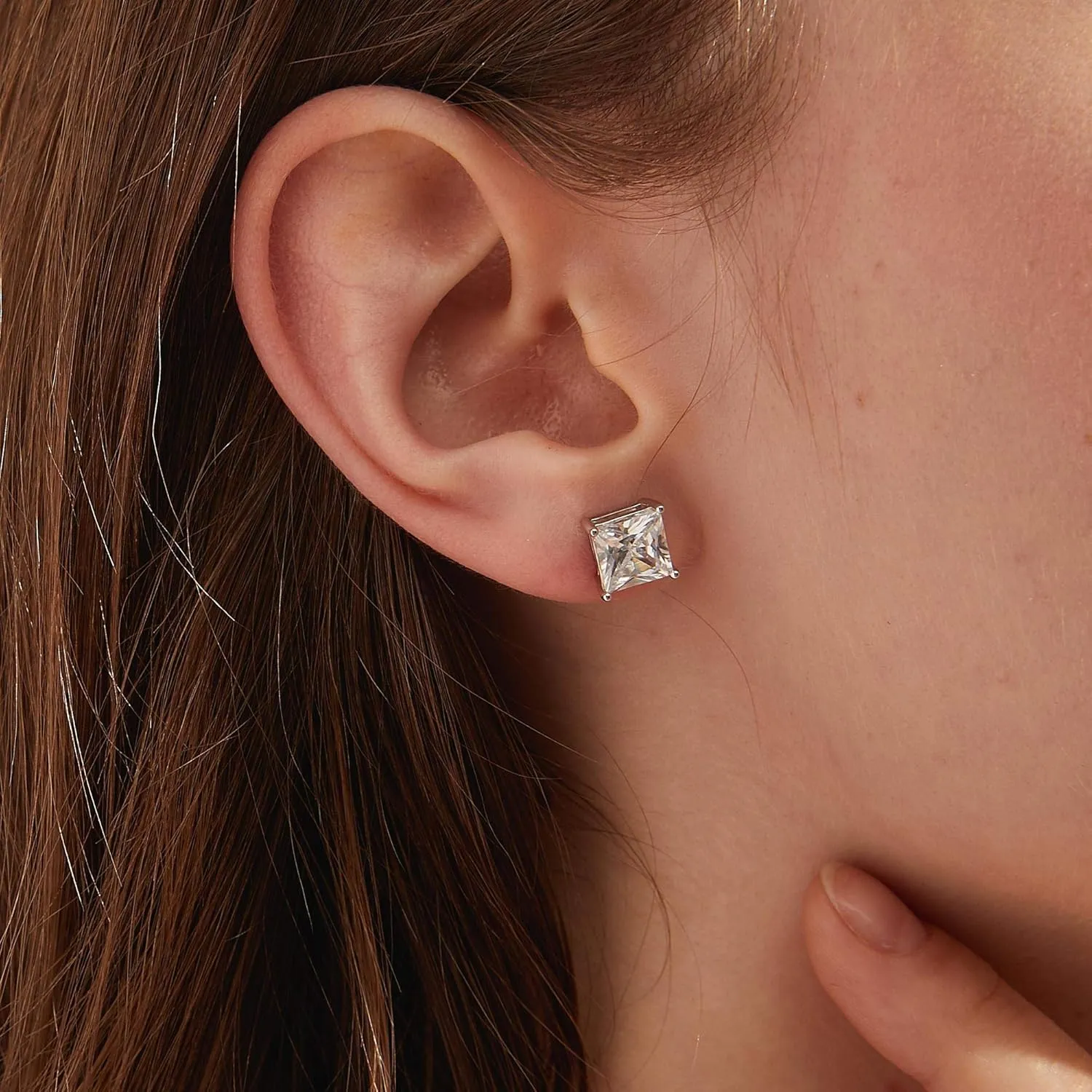 Stud Earrings with Screw Back, 925 Sterling Silver Cubic Zirconia Round Cut/Square Cut Stud Earrings for Women and Men, Long & Thick Post, 4MM-8MM