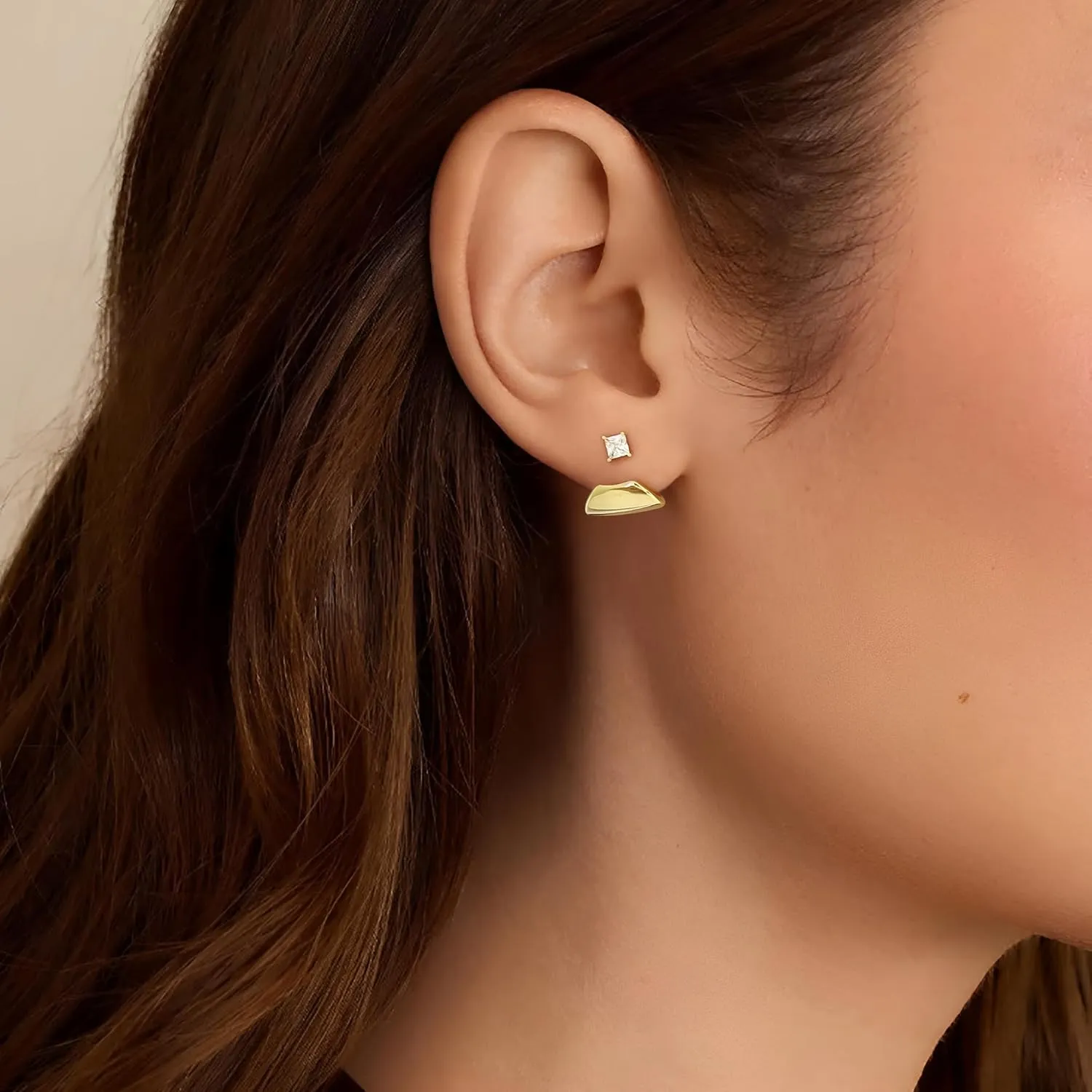 Studs Earrings for Women Hypoallergenic 14K Gold Plated Sterling Silver Post 4mm Cubic Zirconia Jacket Earrings Jewelry Gifts for Women