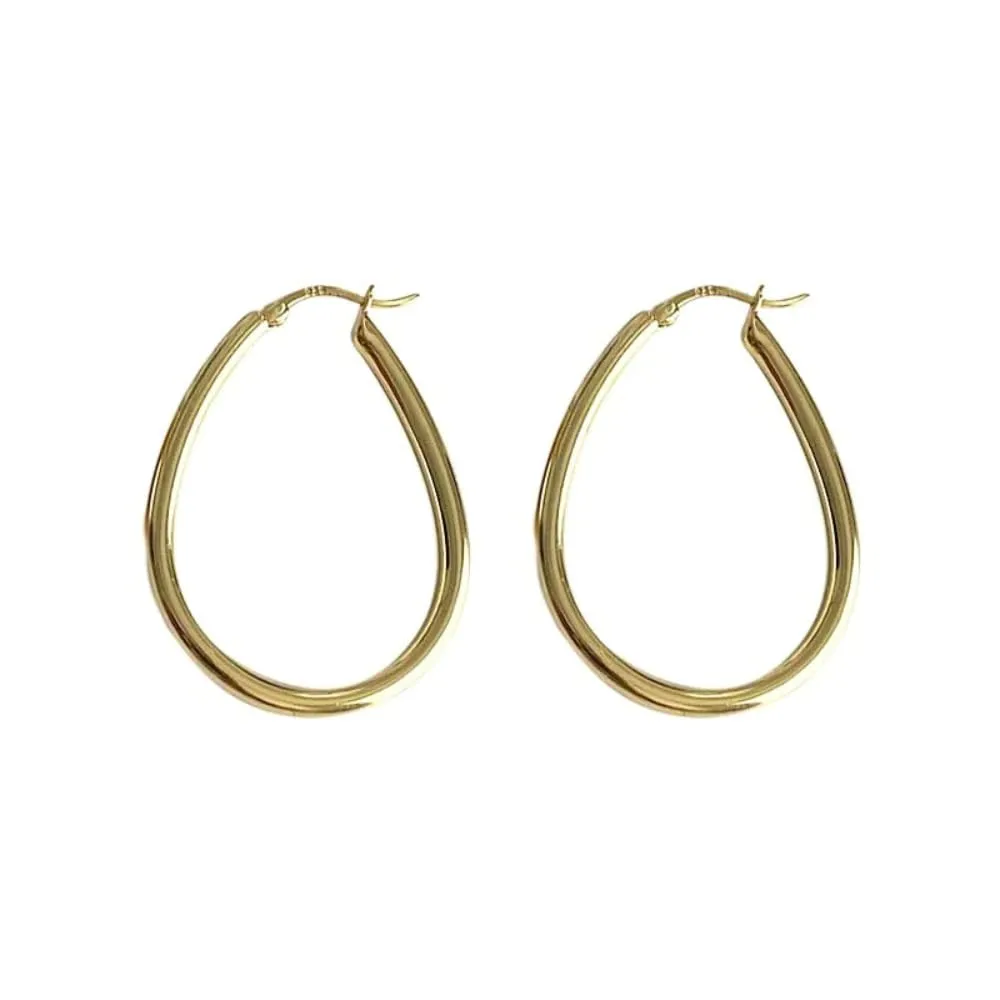 Stylish 925 Silver Water Drop Hollow Hoop Huggie Earrings - 18K Gold Plated (gold)