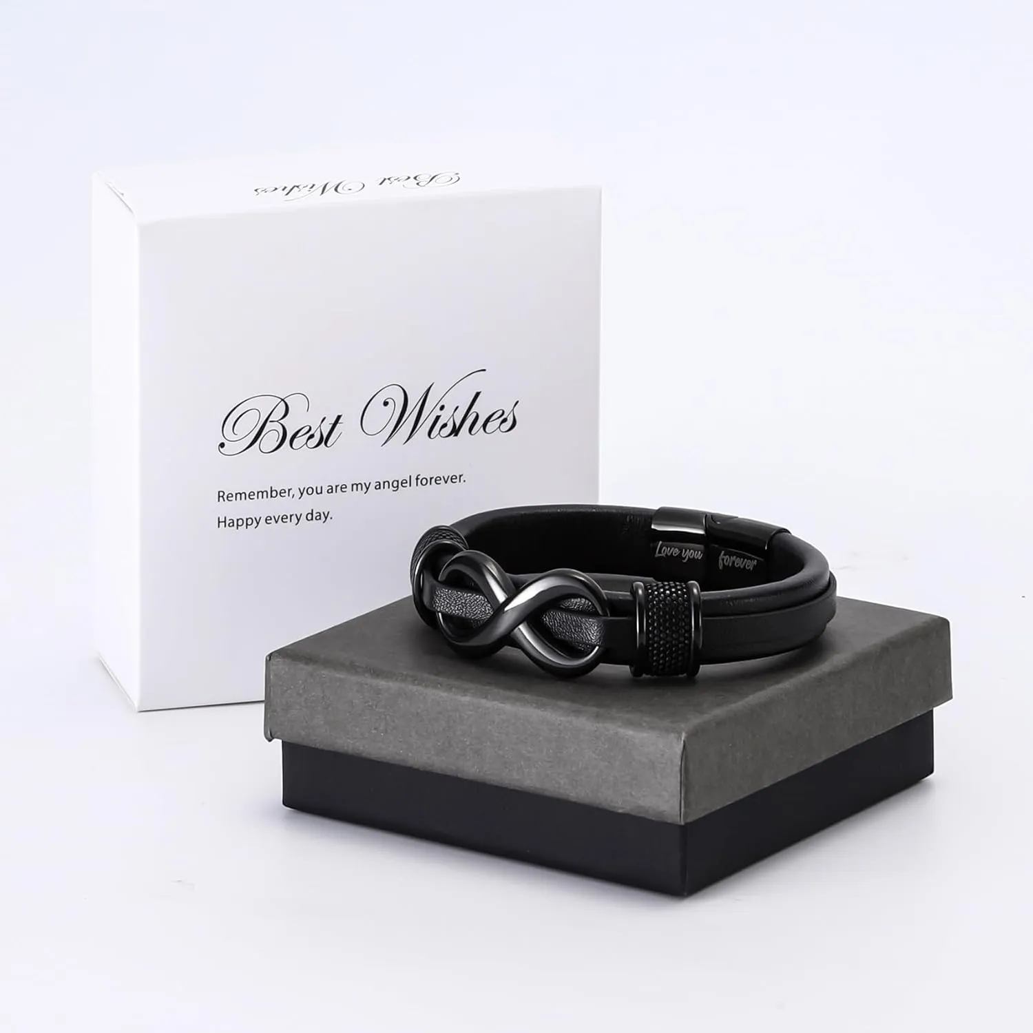 Stylish Mens Bracelet with Engraved 'Love You Forever'  Premium Leather Bracelet for Men  Adjustable, Durable & Comfortable Wristband for Husband, Boyfriend
